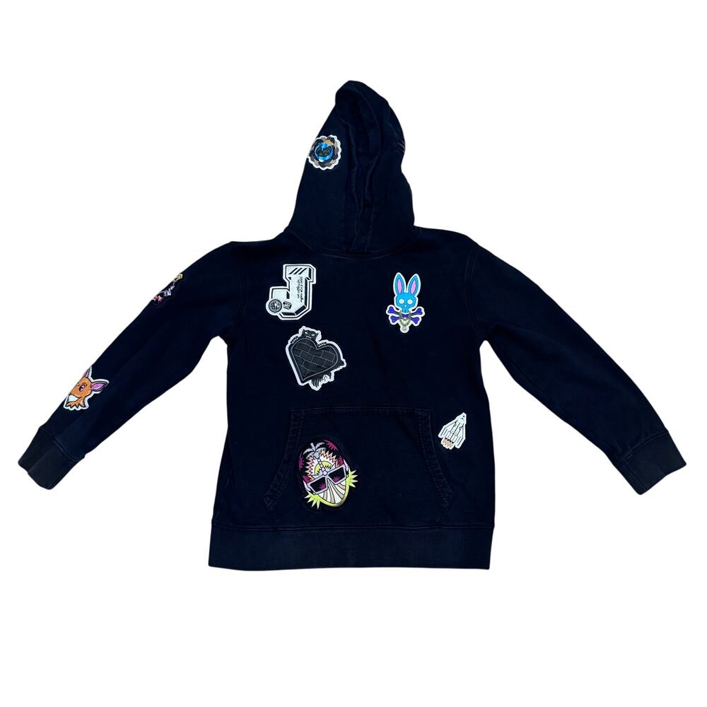 Psycho Bunny Boys L Black Patch Graphic Hoodie Cotton